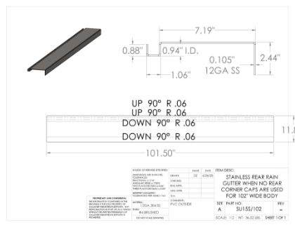 Picture of STAINLESS REAR RAIN GUTTER WHEN NO REAR CORNER CAPS ARE USED FOR 102" WIDE BODY